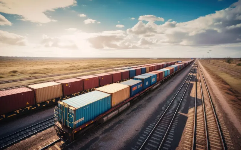Container train crossing open country
