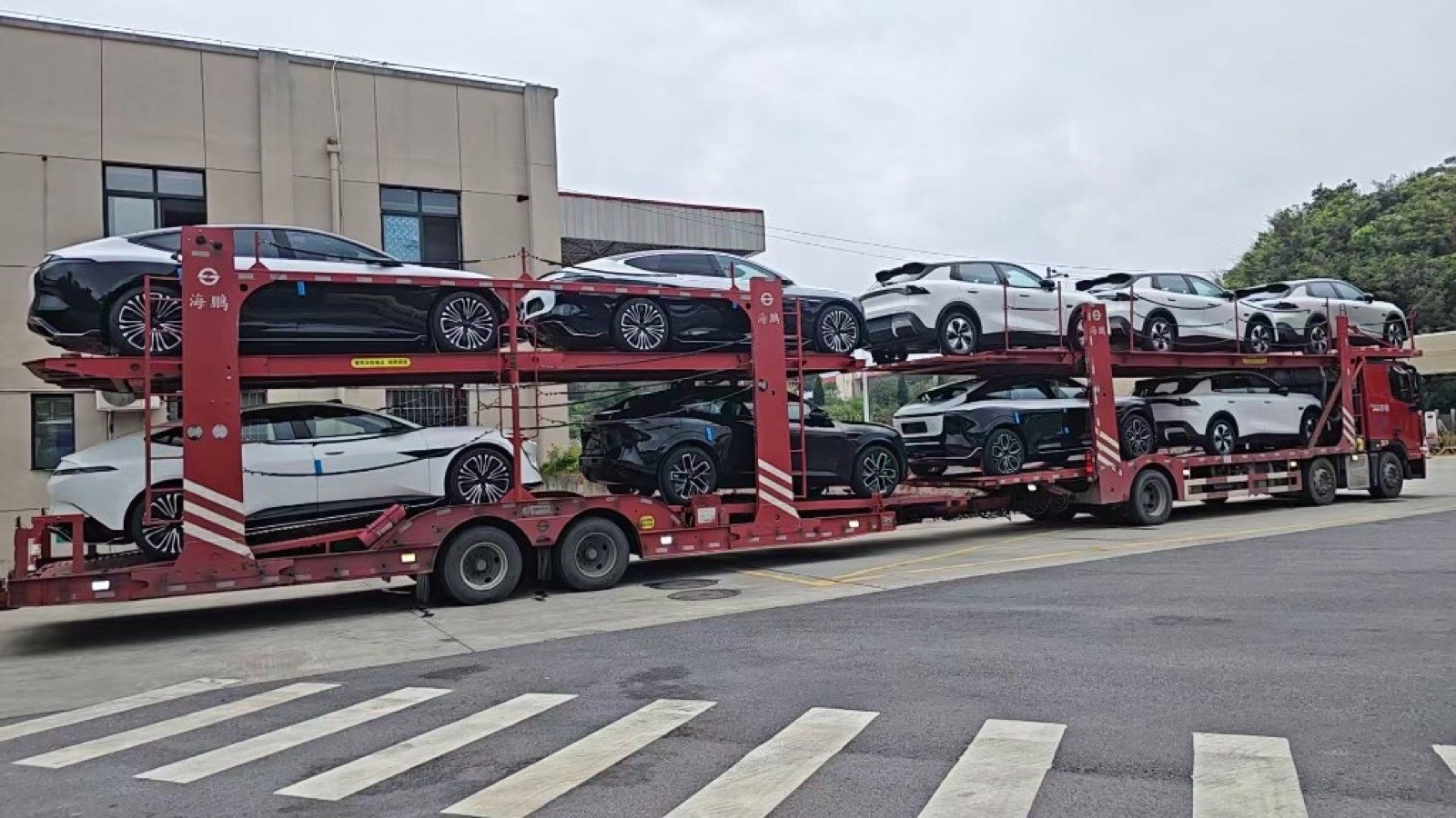 Sample cars loaded on a car carrier
